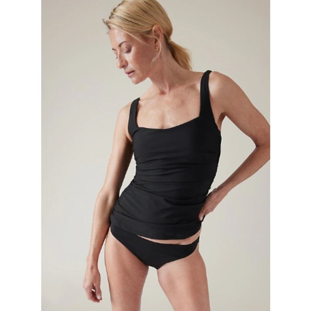 Athleta 40 D DD black Square Neck Bra Cup Tankini swim bathing suit ruched beach